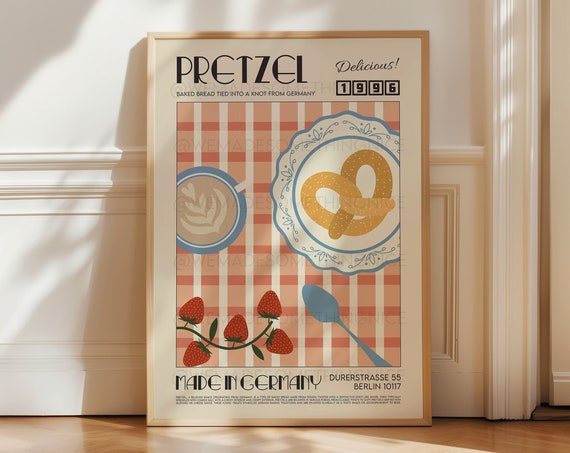 Pretzel Poster, Retro Kitchen Art Print