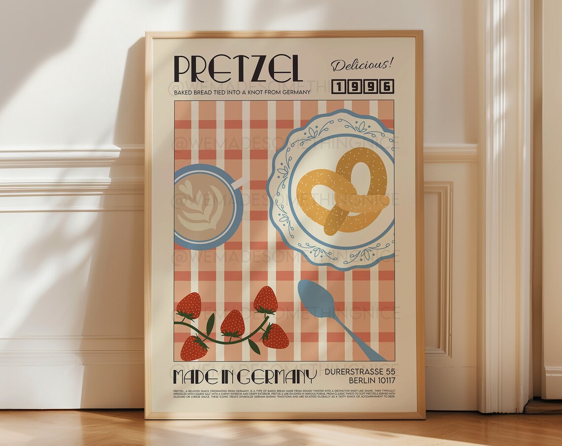 Pretzel Poster, Retro Kitchen Art Print