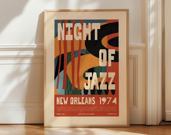 New Orleans Jazz Poster, Mid-Century Modern Art Print