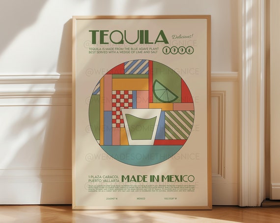 Tequila Print Retro Kitchen Poster, Cocktail Art Print