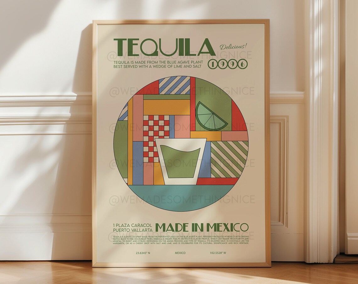 Tequila Print Retro Kitchen Poster, Cocktail Art Print