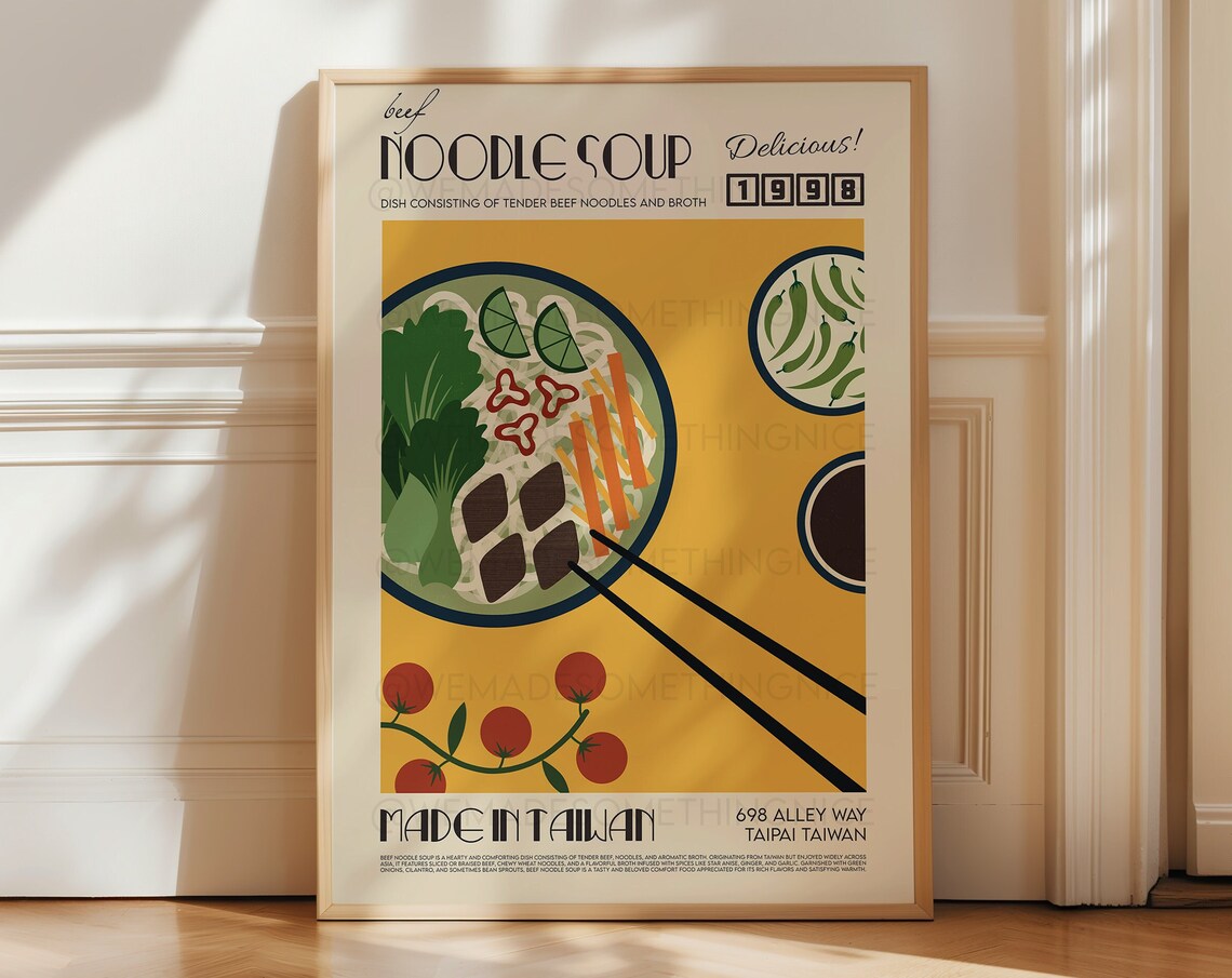 Beef Noodle Soup Retro Kitchen Art Print