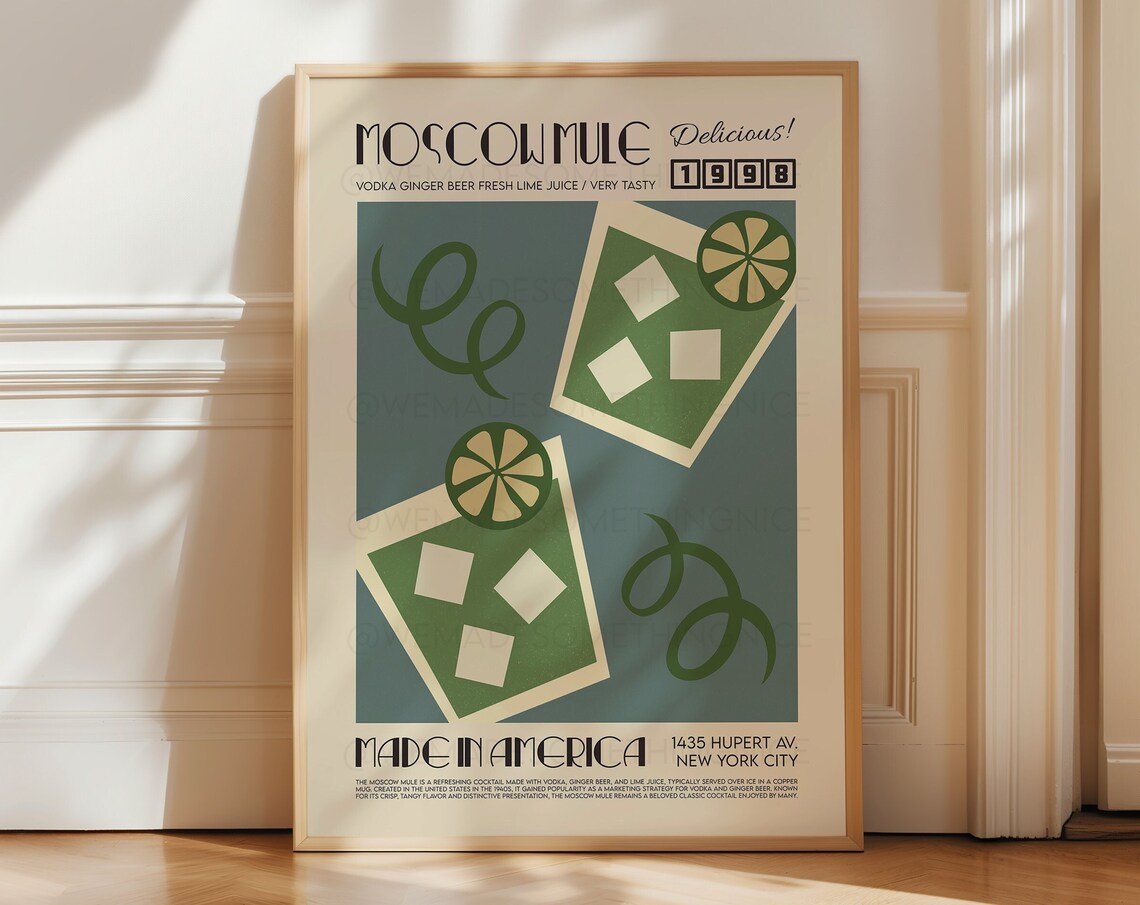 Moscow Mule Poster, Mid Century Modern Kitchen Decor