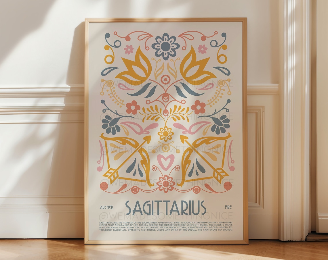 Sagittarius Horoscope Poster, Boho Astrology Art Print