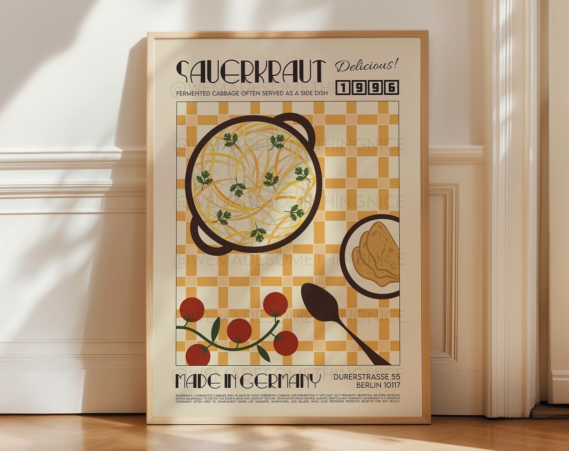 Sauerkraut Poster, Retro Kitchen and Bar Art