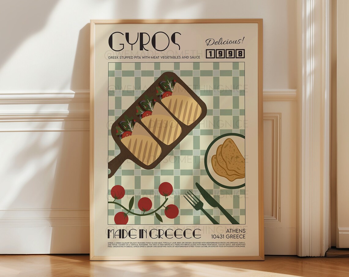 Gyros Kitchen Art Print, Greece Food Poster
