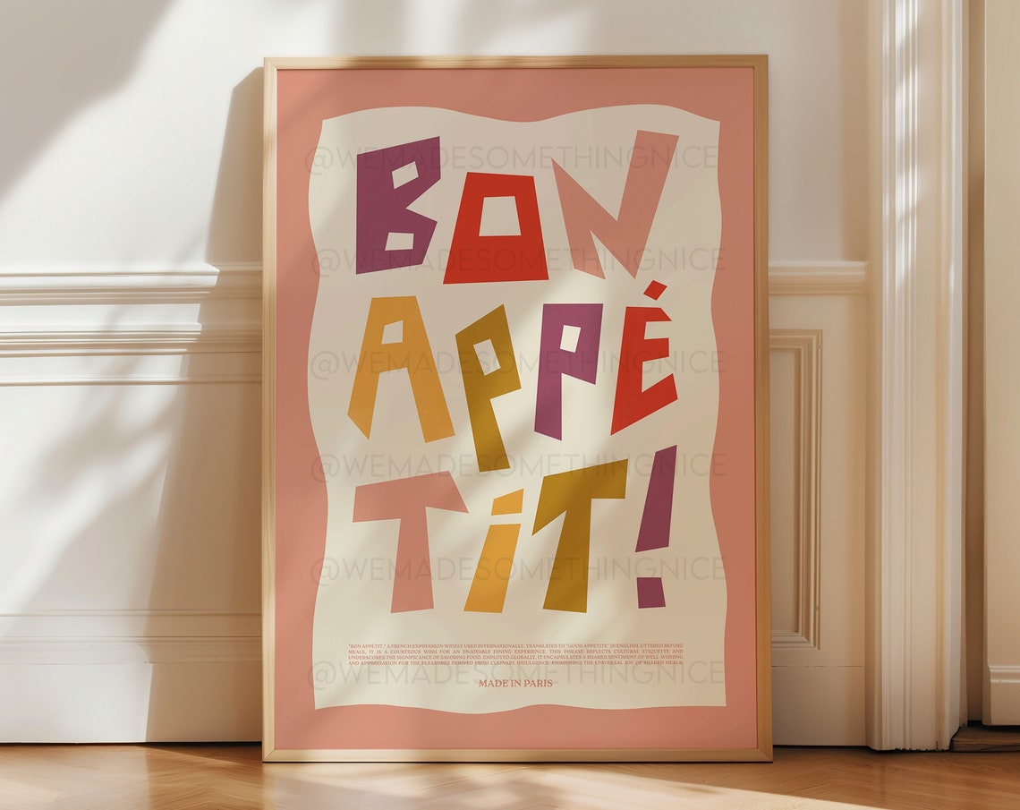 Bon Appetit Made In Paris Colorful Typography Kitchen Poster