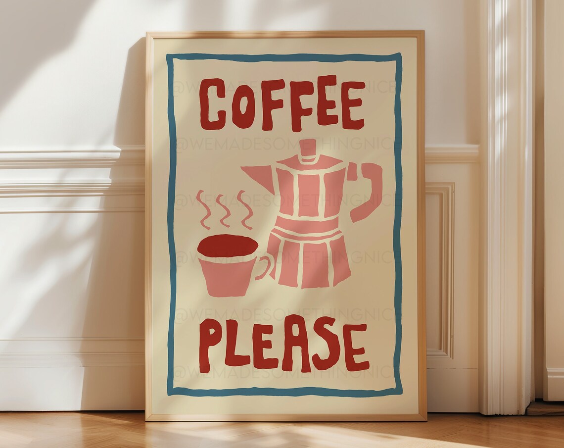 Coffee Kitchen Bar Cart Retro Wall Art Poster