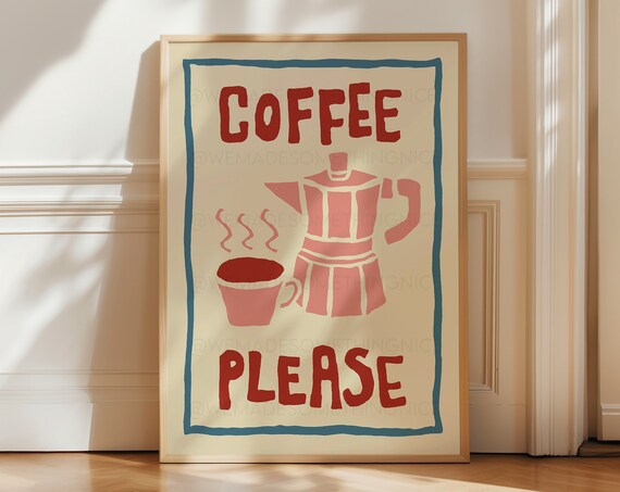 Coffee Kitchen Bar Cart Retro Wall Art Poster