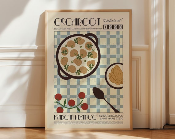 French Escargot Poster Kitchen Poster Kitchen Print Food Poster Modern Kitchen Decor Retro Poster Kitchen Art Exhibition Poster