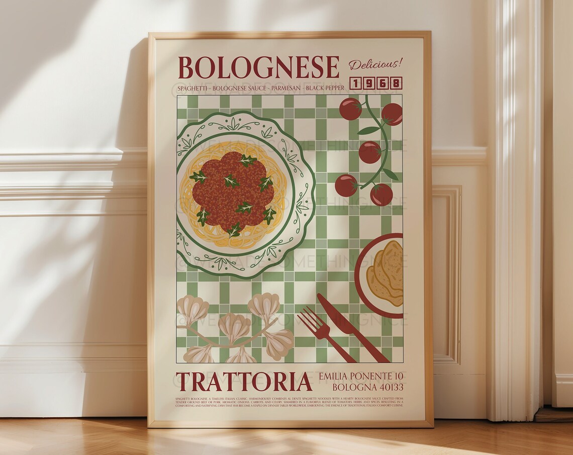 Bolognese Poster, Retro Pasta Kitchen Art Print