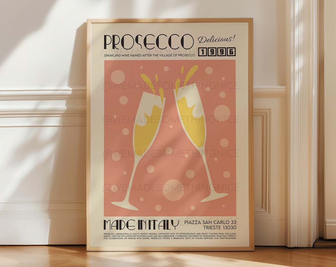 Prosecco Print, French Retro Mid-Century Poster