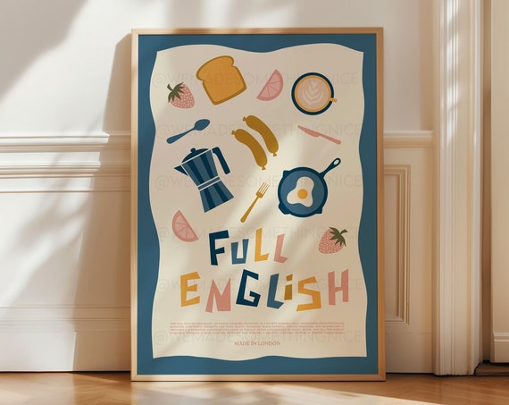 Full English Breakfast Poster Kitchen Art Kitchen Poster Kitchen Print Trendy Wall Art Retro Print Coffee Print