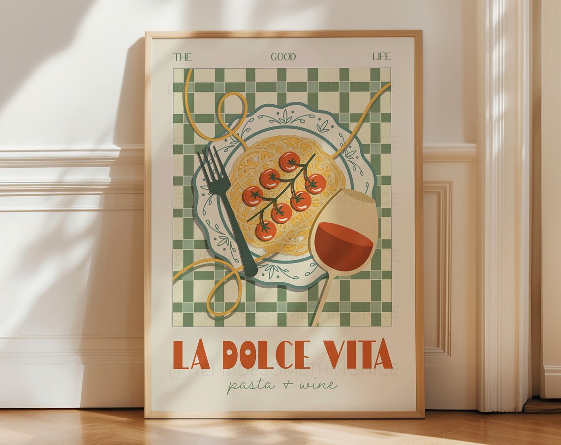 La Dolce Vita Pasta Poster, Retro Kitchen Wall Art