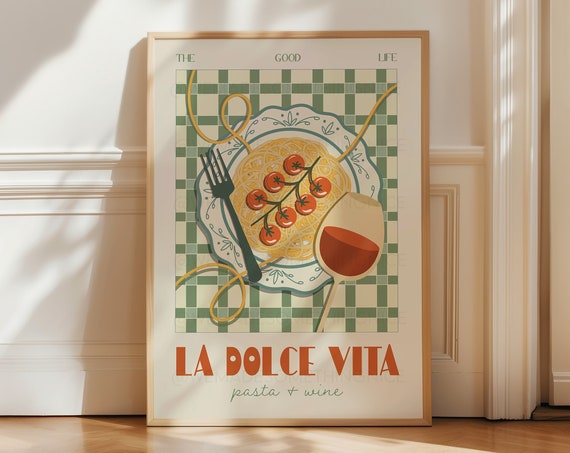 La Dolce Vita Pasta Poster, Retro Kitchen Wall Art