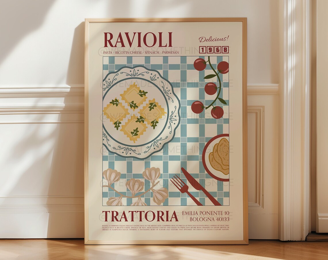 Ravioli Poster, Retro Modern Kitchen Wall Art