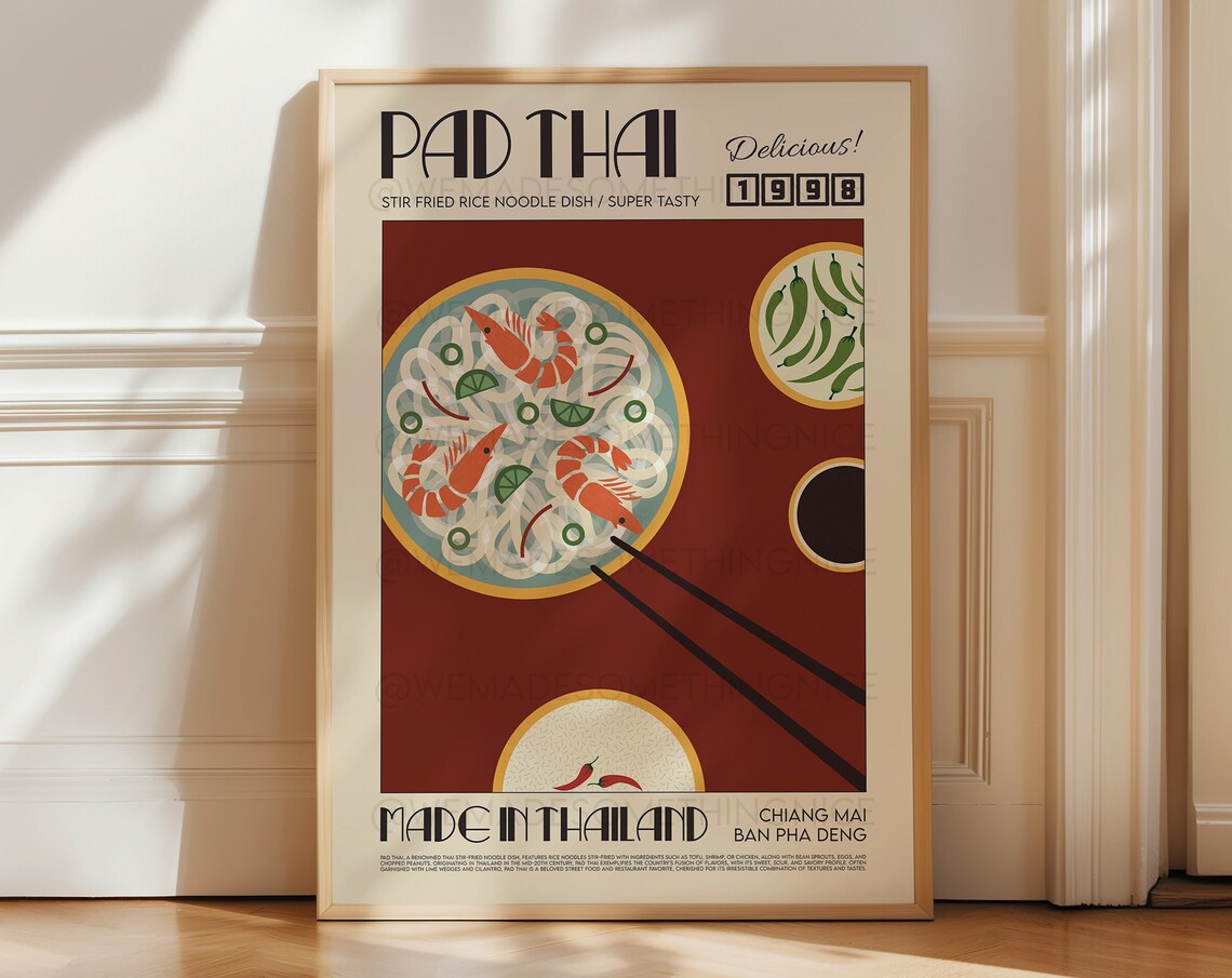 Pad Thai Retro Kitchen Art Print, Modern Decor
