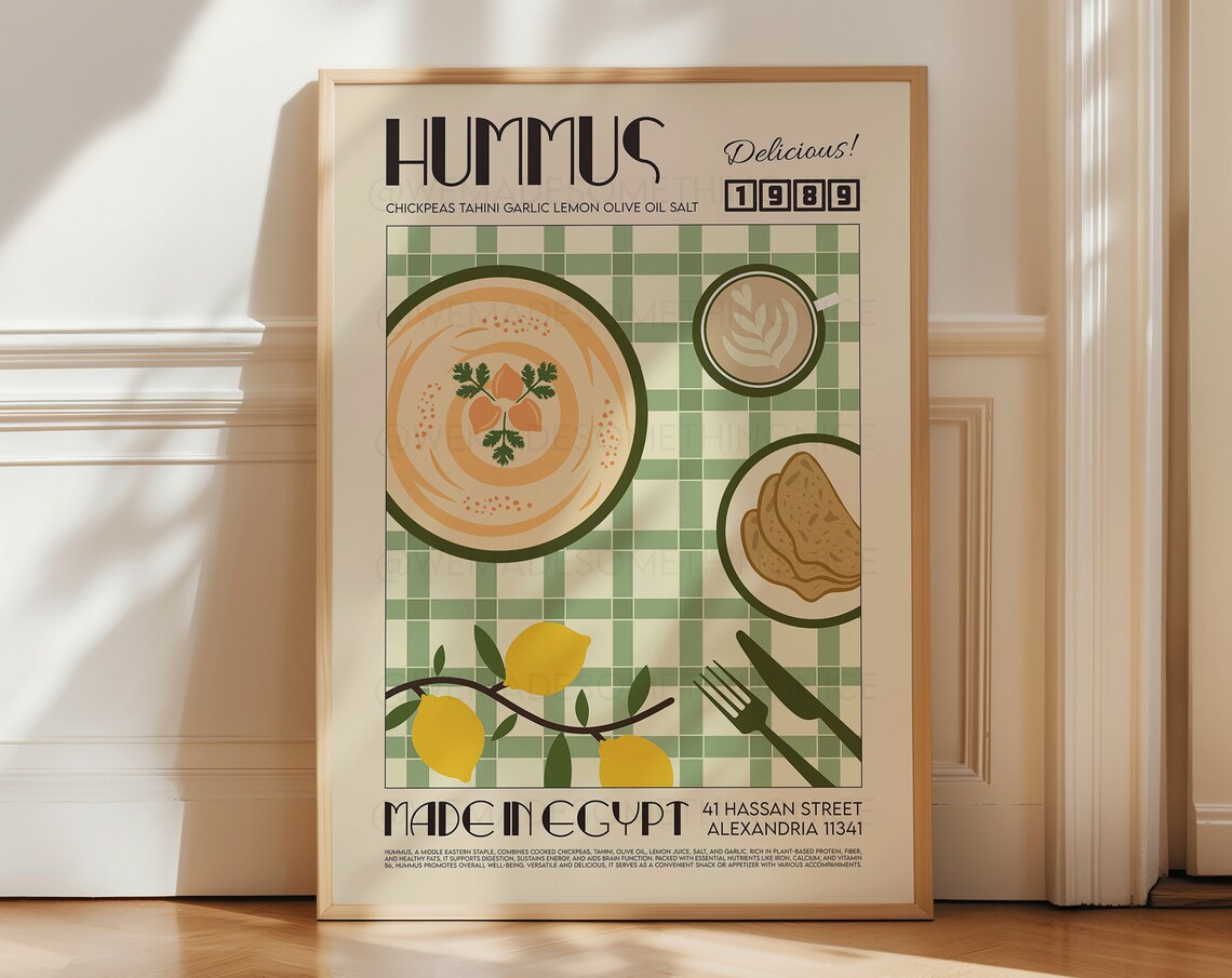 Hummus Print, Mid-Century Modern Kitchen Art