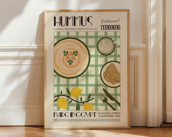 Hummus Print, Mid-Century Modern Kitchen Art