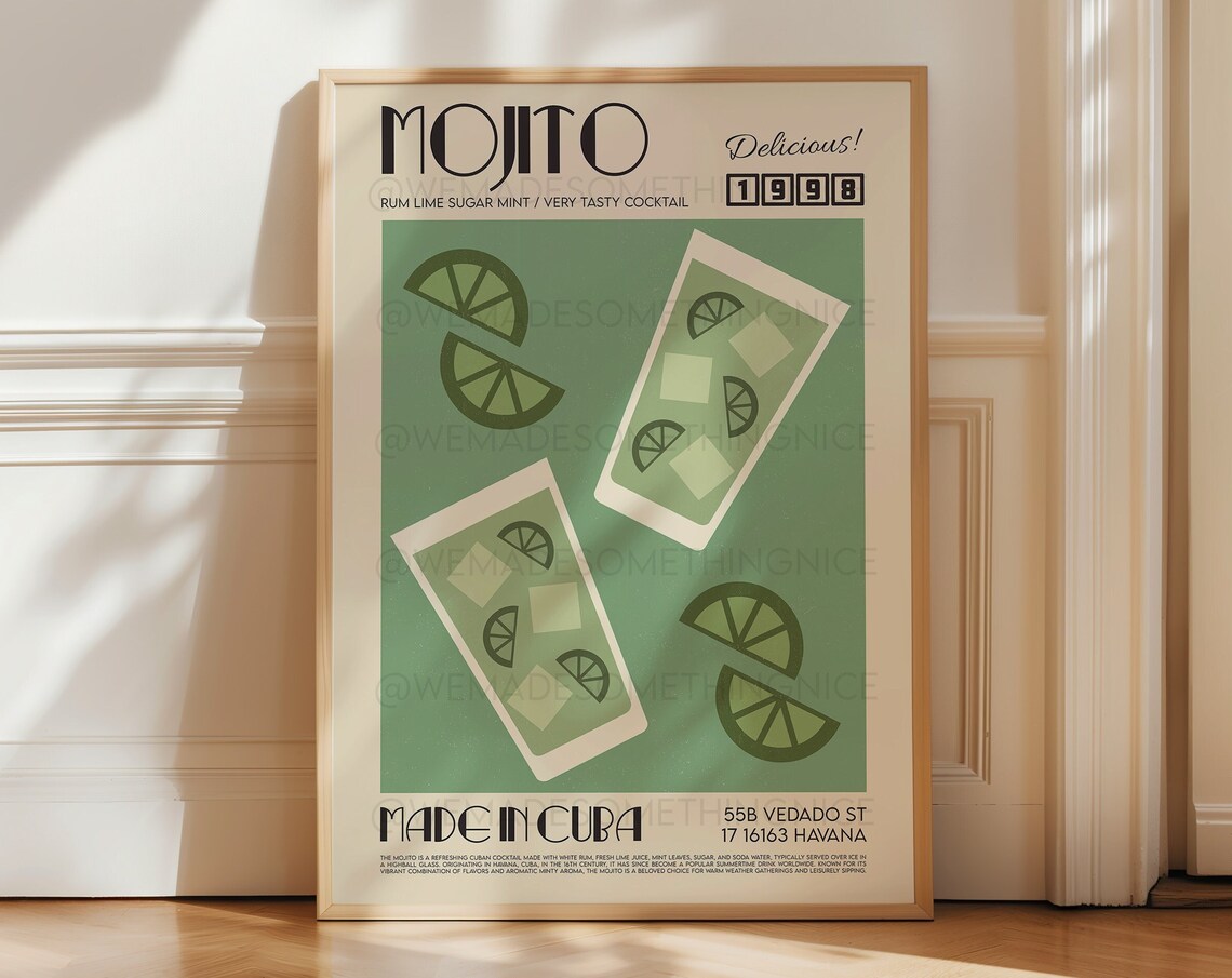 Mojito Poster, Modern Kitchen Cocktail Art Print