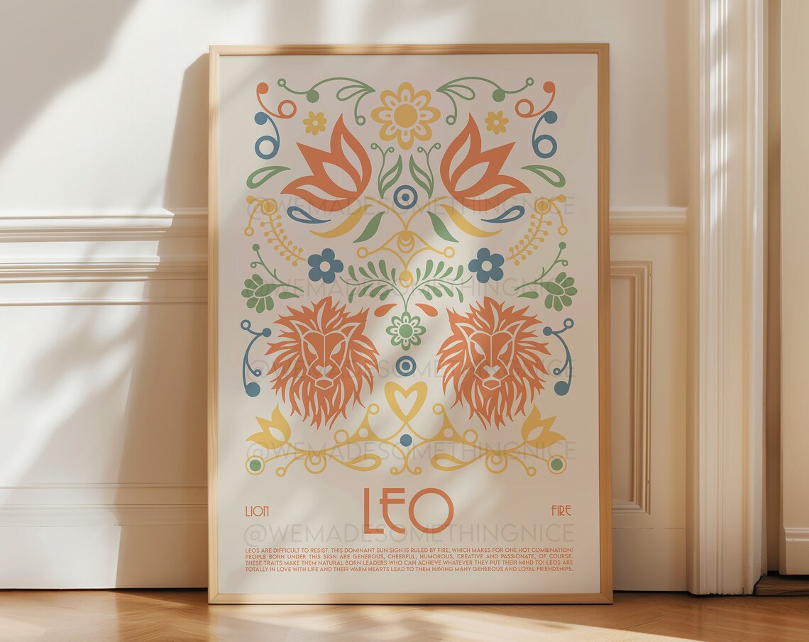 Leo Horoscope Poster, Boho Astrological Art Print