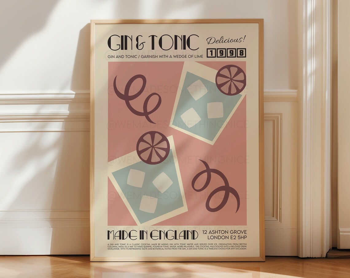 Gin And Tonic Kitchen Art Print, Mid-Century Modern