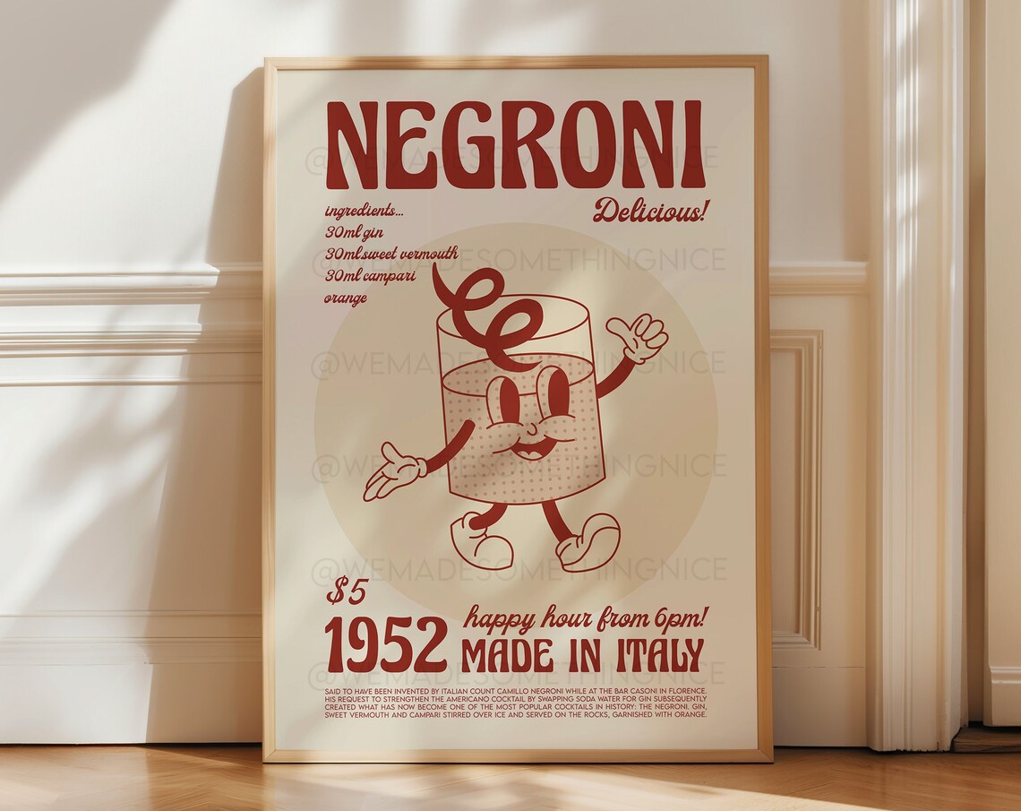 Negroni Poster, Mid Century Modern Cocktail Art