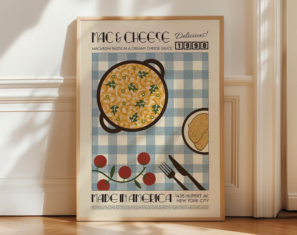Mac Cheese Poster, Retro Kitchen Art Print
