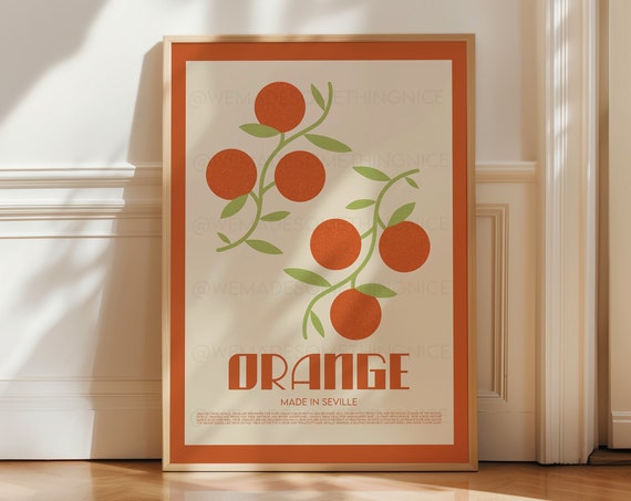 Orange Poster Food Print Modern Kitchen Decor Food Lover Chef Print Exhibition Poster Retro Wall Art Kitchen Art Colourful Home Art