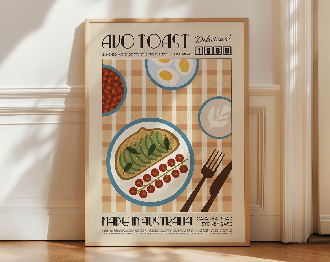 Avocado On Toast Art Print, Retro Kitchen Decor