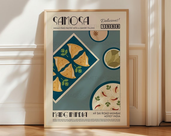 Samosa Retro Kitchen Food Illustration Travel Poster