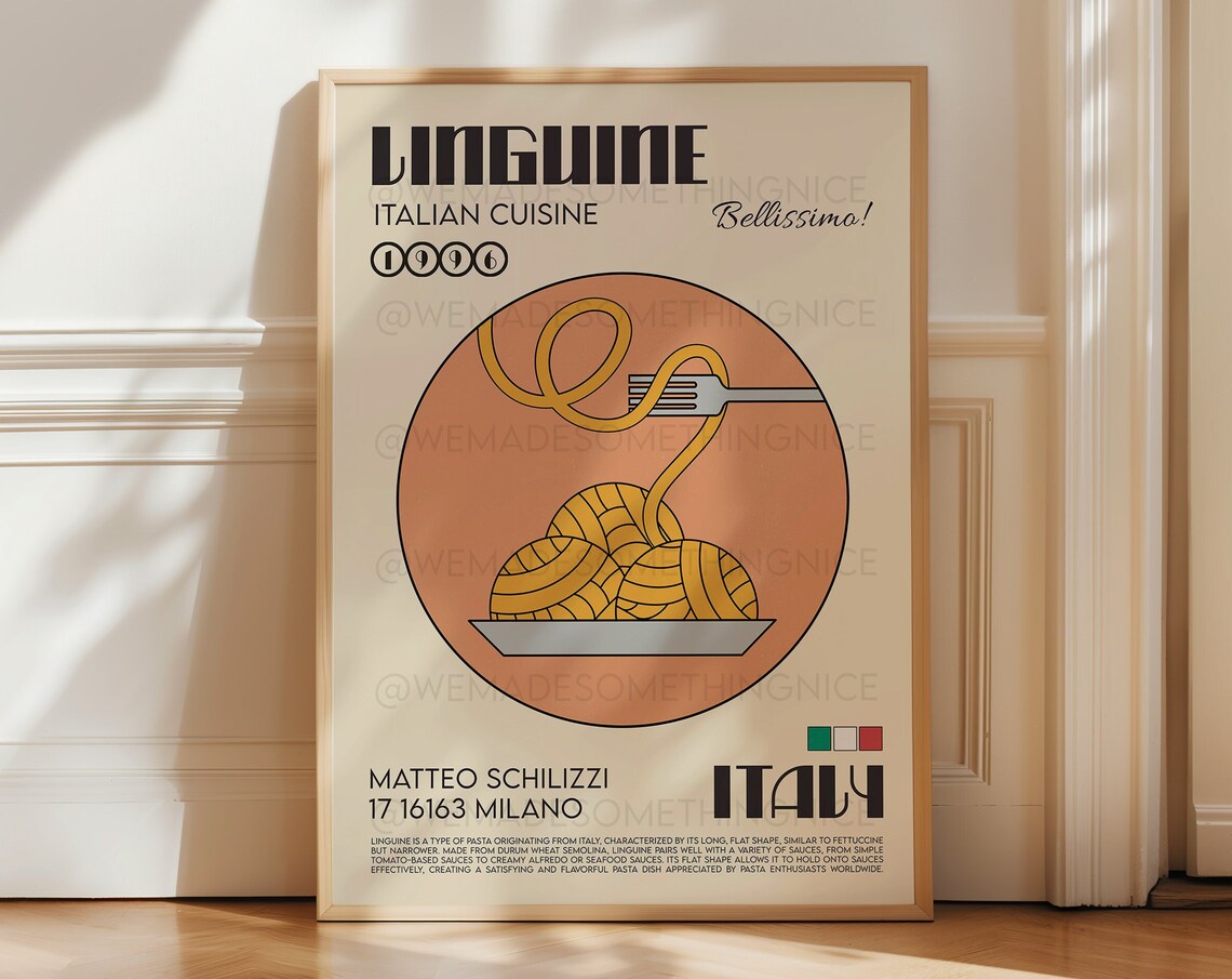 Linguine Poster, Retro Italy Kitchen Art Print