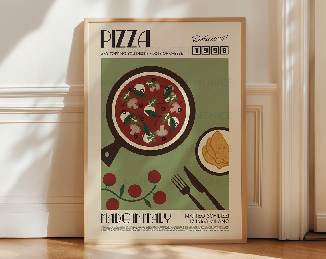 Pizza Print, Mid-Century Kitchen Poster