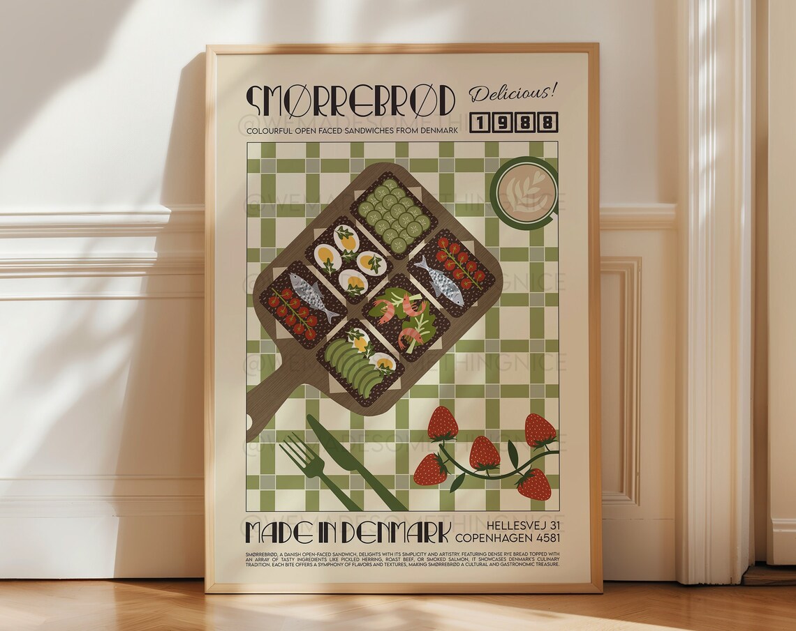 Smorrebrod Retro Food Illustration Poster Print