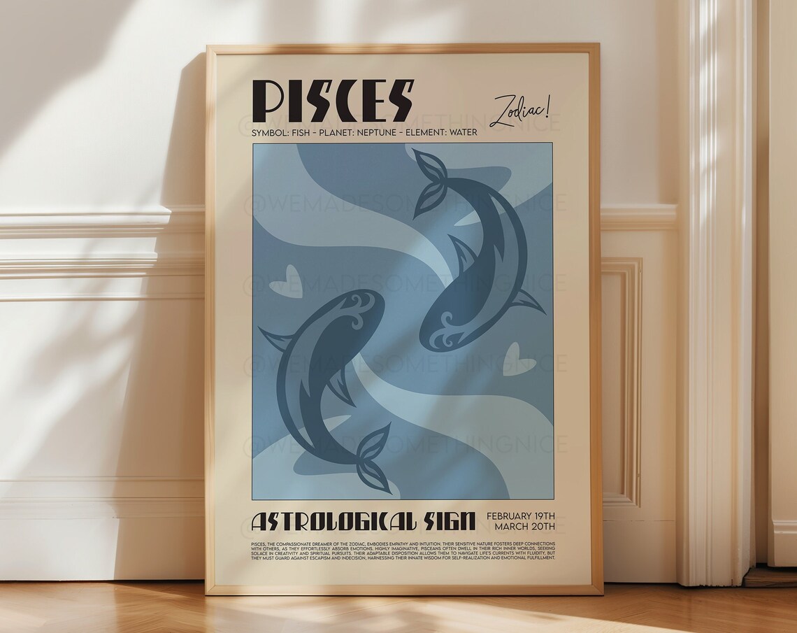 Pisces Horoscope Print, Astrological Wall Art