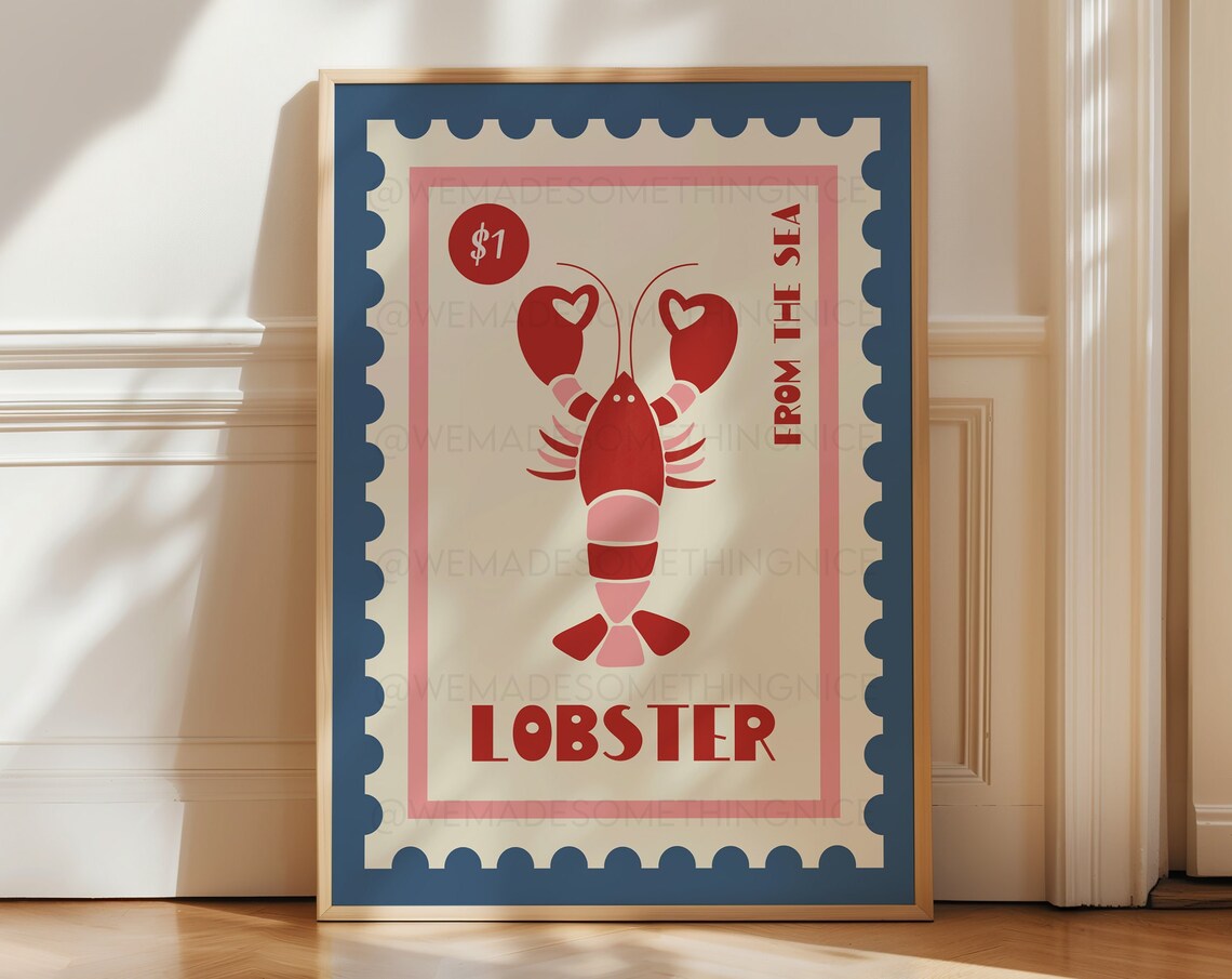Lobster Print, Vintage Coastal Kitchen Art