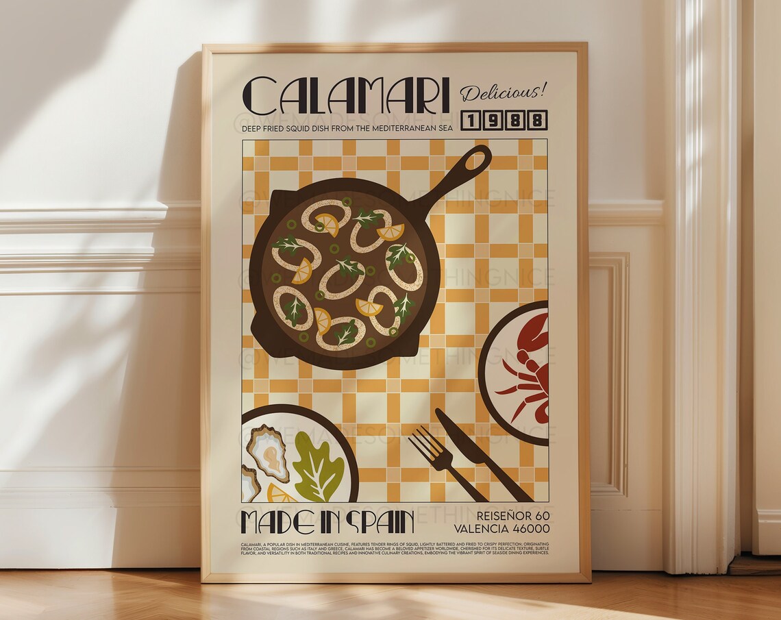 Calamari Print, Mid-Century Kitchen Art Poster