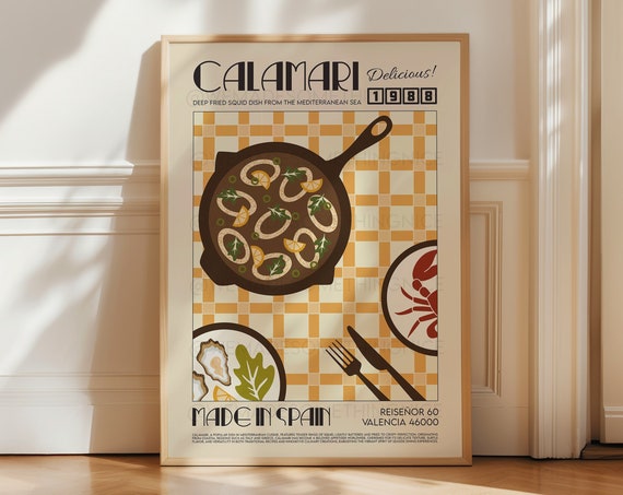 Calamari Print, Mid-Century Kitchen Art Poster