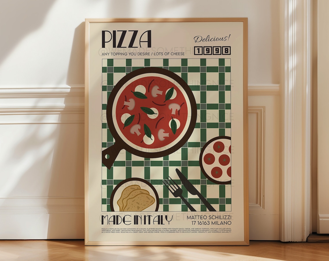 Pizza Print, Kitchen Art for Mid-Century Modern Decor