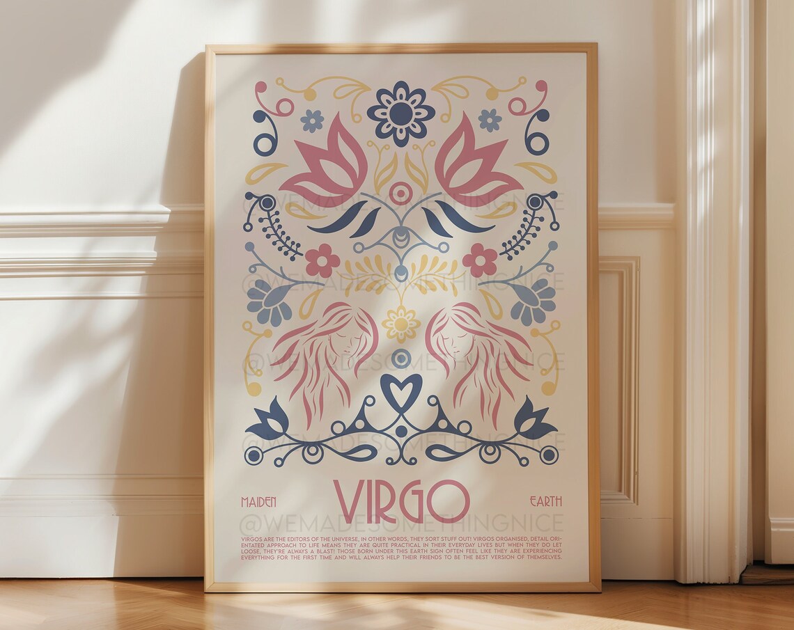 Virgo Horoscope Poster, Boho Bedroom Art Print