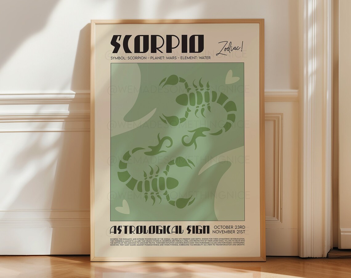 Scorpio Horoscope Poster Print, Boho Zodiac Art