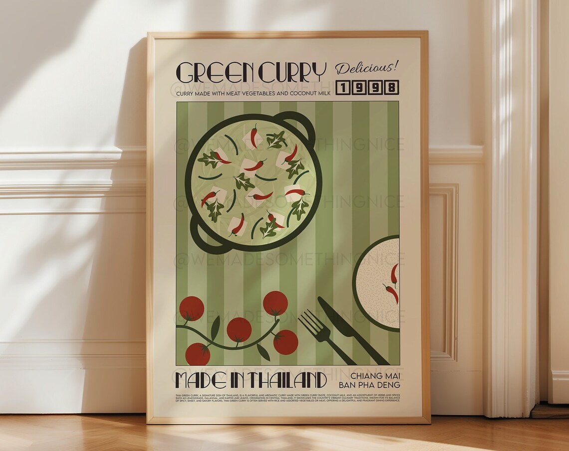 Thai Green Curry Poster, Modern Kitchen Art Print