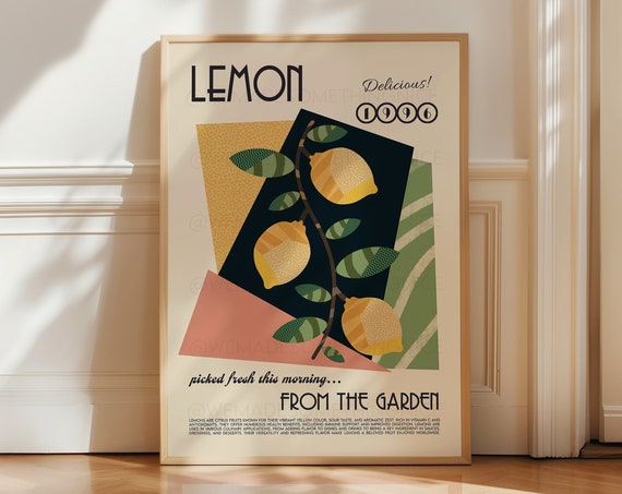 Lemon Poster Kitchen Art Kitchen Poster Kitchen Wall Art Retro Wall Art Fruit Poster Fruit Print Food Art