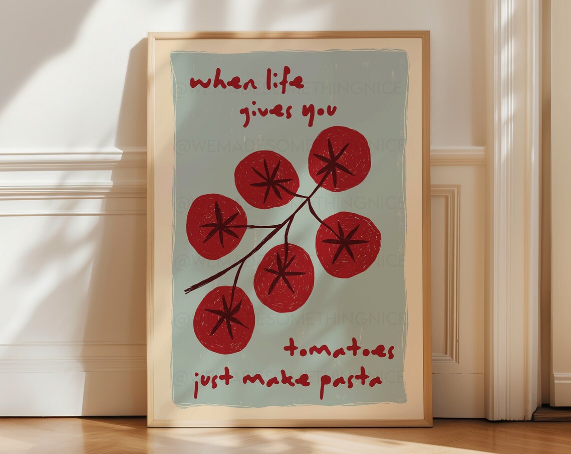 Tomato Pasta Retro Wall Art, Maximalist Print