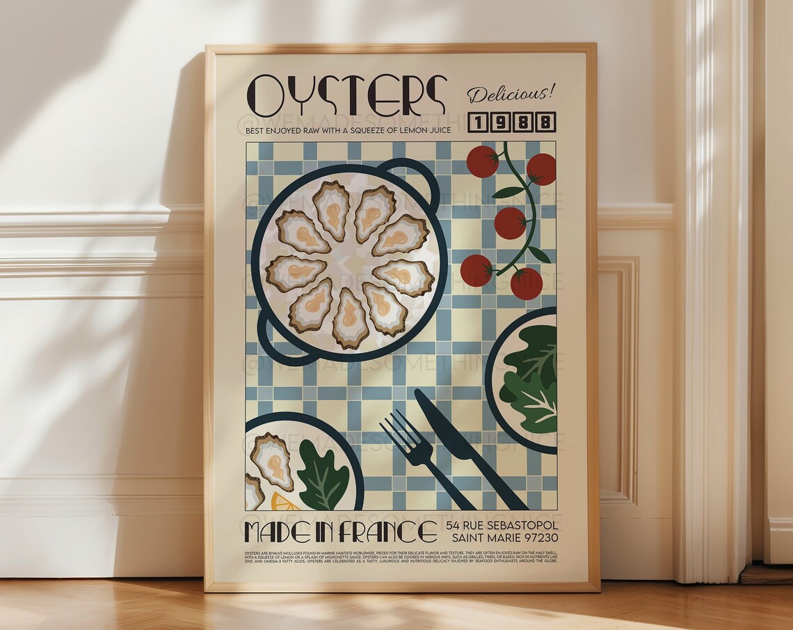 Oysters Poster, Retro Pop Art Kitchen Print