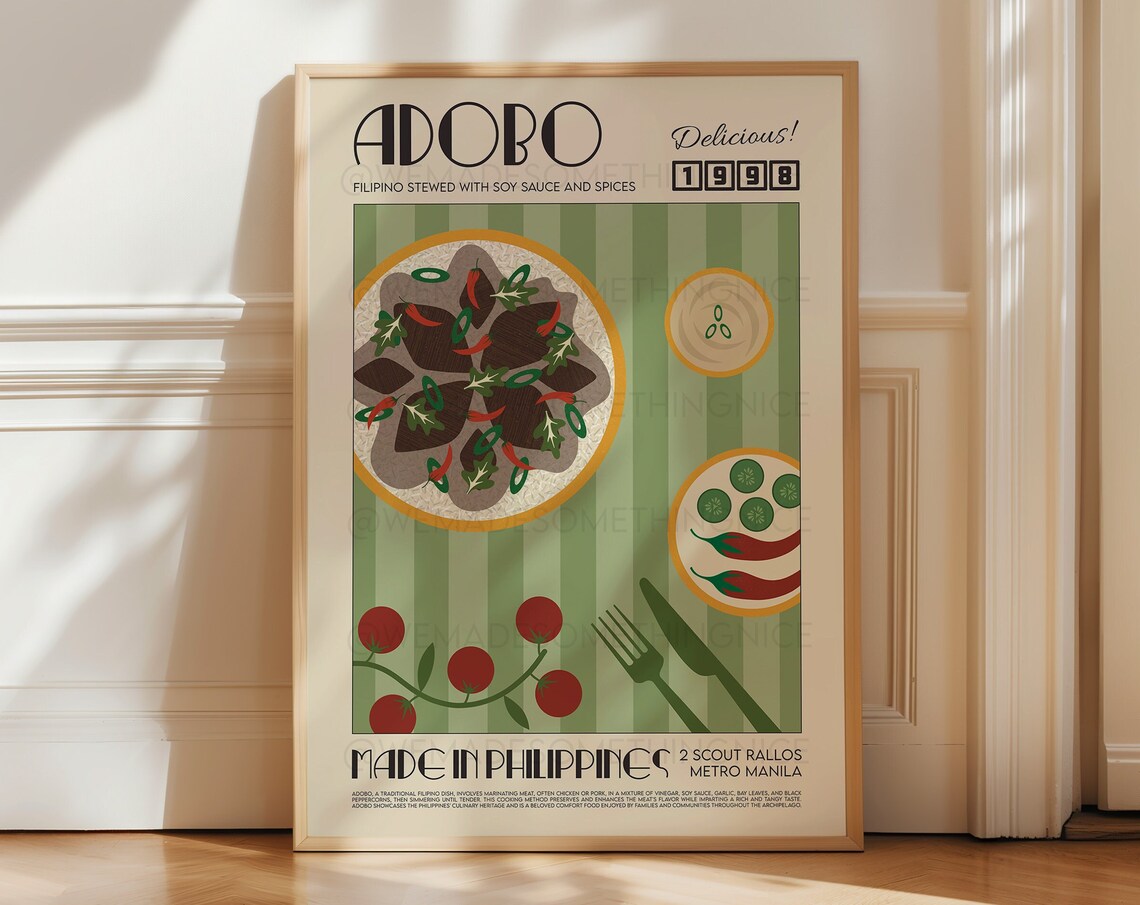 Adobo Food Art Poster, Retro Kitchen Decor