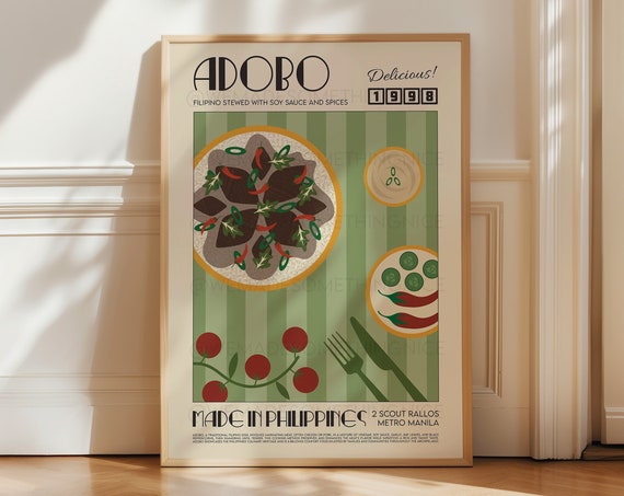 Adobo Food Art Poster, Retro Kitchen Decor