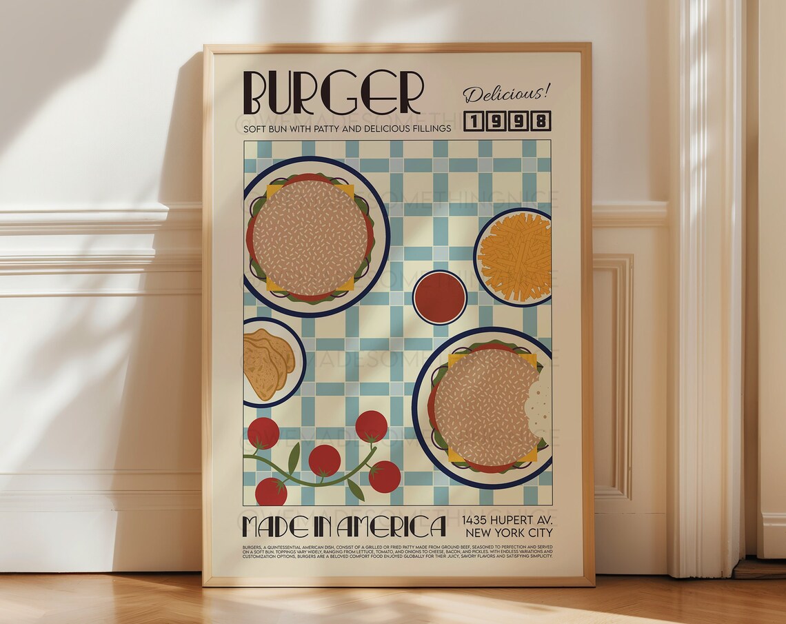 Burger Poster, Modern Kitchen Food Art Print
