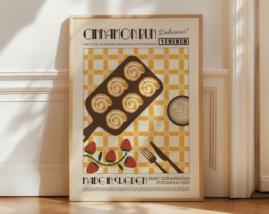 Retro Cinnamon Bun Kitchen Poster Print