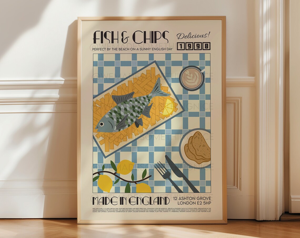 Fish And Chips Poster, Retro Kitchen Art Print